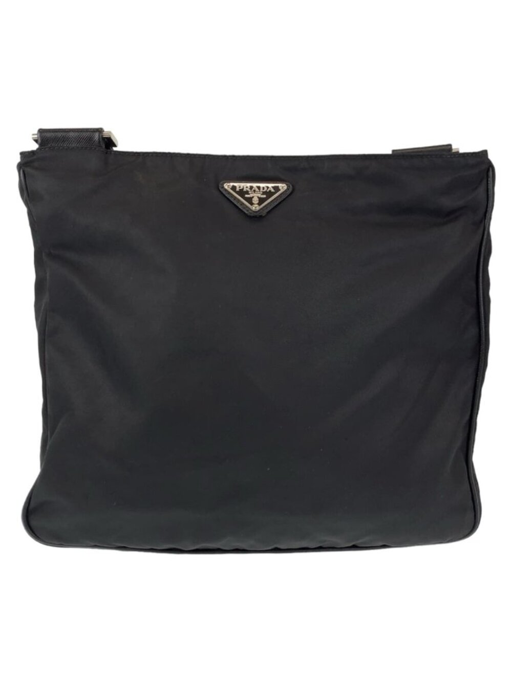 Prada Tessuto Triangle Logo Black Silver Nylon Shoulder Bag
